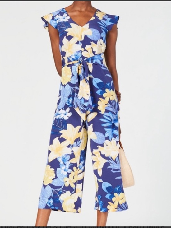 INC International Concepts Pants - International Concepts Floral V-Neck Wide-Leg Jumpsuit in Navy Sz 18